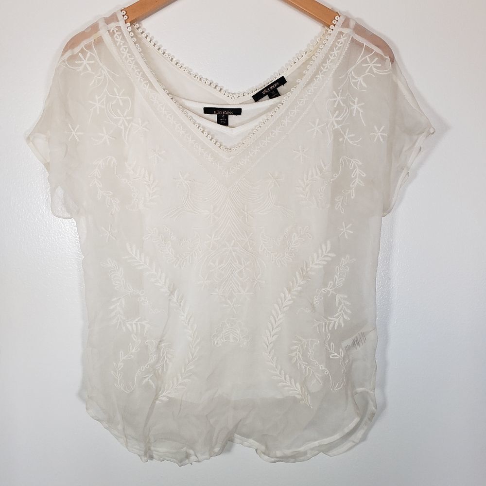 Ella Moss Sheer Lace Feminine Delicate Layered Blouse Size XS